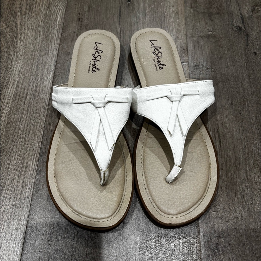 LiteStride Rio Faux Leather Women’s White Sandals Size 11